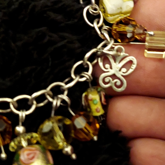 Glass Murano Bead and Butterflies Sterling Charm Bracelet size 7 inches - Picture 7 of 10